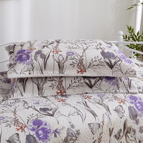 Image of Jarson 3 Pcs Floral Daybed Cover Set Twin Size Butterfly Tulip Flower Sofa Cover Bedding Sets Double Side Bed Set for All Season Botanical Pattern Daybed Quilt Set with Pillow Shams
