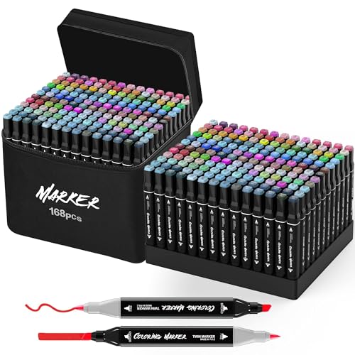 Image of KJSHUANGTANG Alcohol Markers, 168 Colors Dual Tip Art Markers, Drawing, Coloring Marker for Sketching Adult Coloring