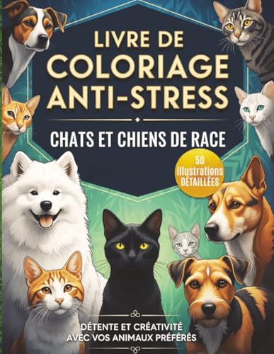 Livre de Coloriage Anti-Stress Chats et Chiens de Race: 50 Illustrations Détaillées pour Adultes - Détente et Créativité avec Vos Animaux Préférés