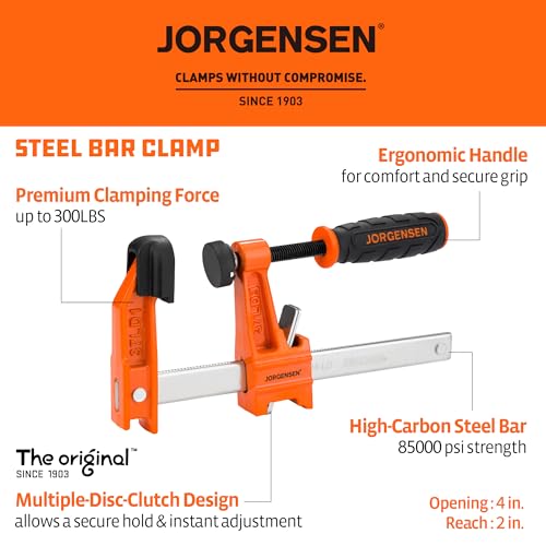 Image of Jorgensen 4 inch Light-Duty Steel Bar Clamp Set, 300 lbs Load Limit, 2-Pack