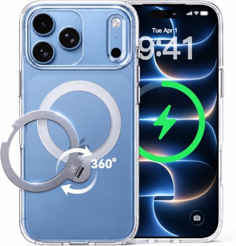 CASEKOO iPhone 18Pro Max/17Pro Max �p�P�[�X�y�����ʂ�㎿���E��_360°��]�z �N���A �ω��� ���c���� �p�x���� MagSafe�Ή� �ČR�K�i�ی� �ϏՌ� �ő�25W�}���[�d�Ή� �t�B�b�g�� ���b�v�z�[���t�� ���� ��