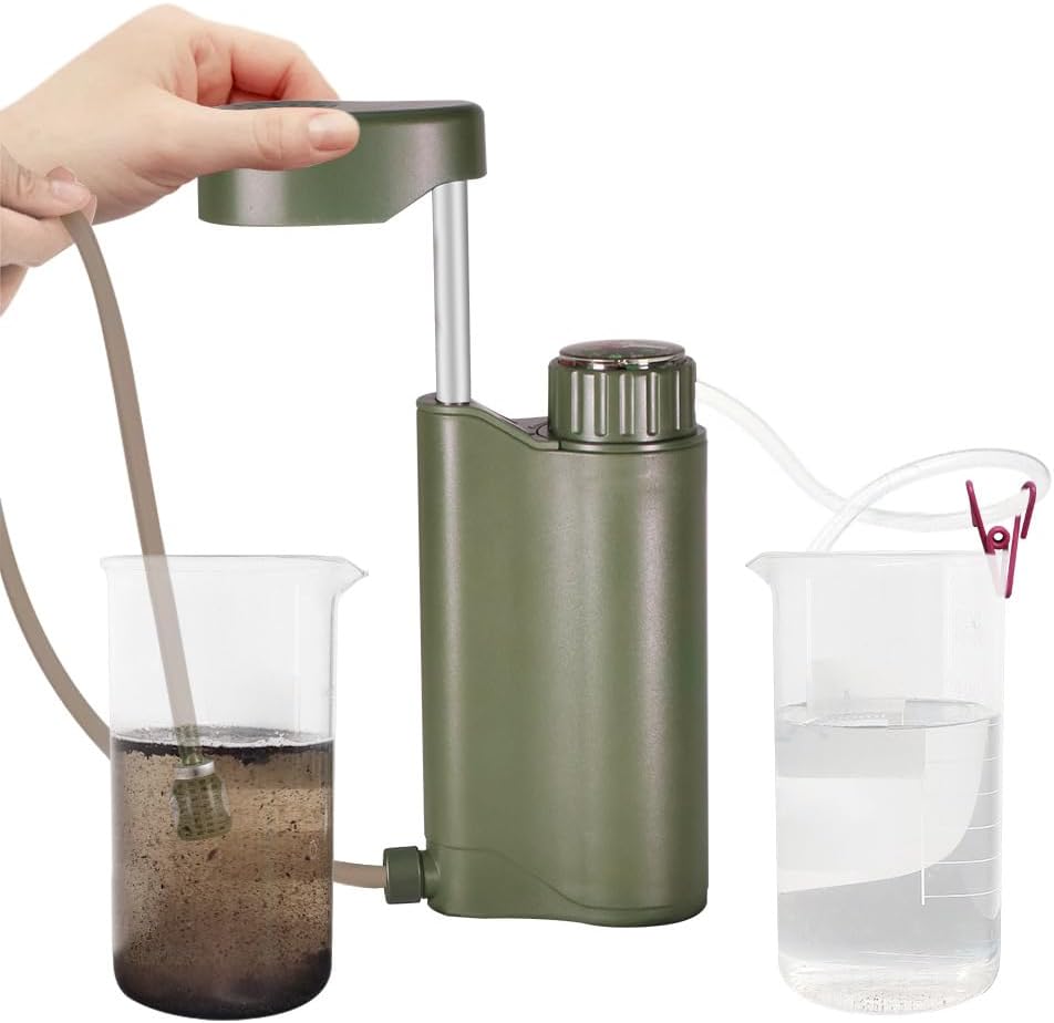 Portable Filter Hand Pump with Carbon 0.01 Micron Water Filter 6 Filter Stages for Emergencies Outdoors