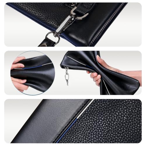 Eshow Handgelenktasche Herren Vintage Herrenhandtasche aus PU-Leder Clutchtasche mit RFID Blocker Kartenfach für Reise & Business Schwarz