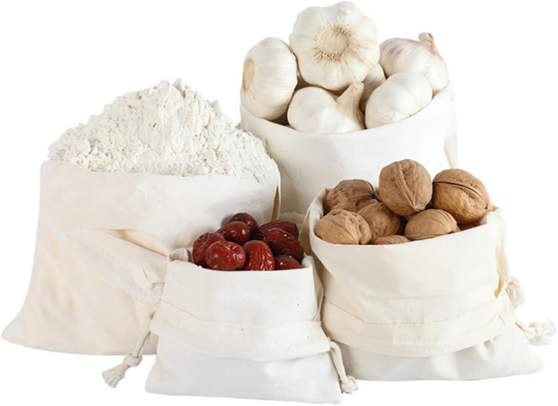 LIFKOME 5 Pcs 20x25cm Cotton Linen Drawstring Bags Lightweight Odorless Storage Pouches for Grains and Aroma Materials, Portable Light-colored Fabric Bags for Storing Fruit and Cookies