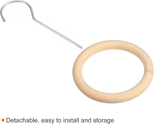 Miniatura 10 de uxcell Gancho organizador de bufandas de 6 pulgadas, organizador de bufandas, anillos circulares de madera, gancho para colgar para cinturón,