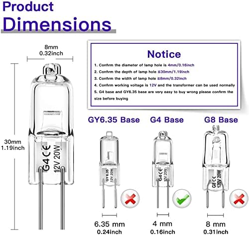 12er Pack G4 Halogen Leuchtmittel, 12V 20W Warmweiß 2700K Dimmbar, 2 Pin Klare Kapsellampen für Dunstabzugshauben Küchen Wohnzimmer Schlafzimmer - View 4