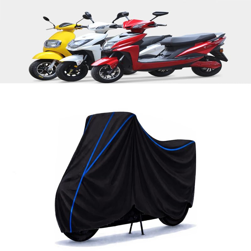 Image of Scooty Cover Water Resistant for Techo Neo | Universal Scooter & Bike Cover | Heavy Duty UV Dust, Rain & Scratch Protection | Elastic Fit All Weather Indoor Outdoor | Black with Blue Piping