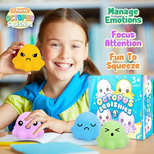 Emotion Stress Balls Octopus Squishy Ball For Adults Kids, 4 Pack Face Squeeze Balls Sensory Fidget Toys, Stress Relief Toys For Party Favors, Birthday Party, Classroom Prizes For Toddlers #TOP4