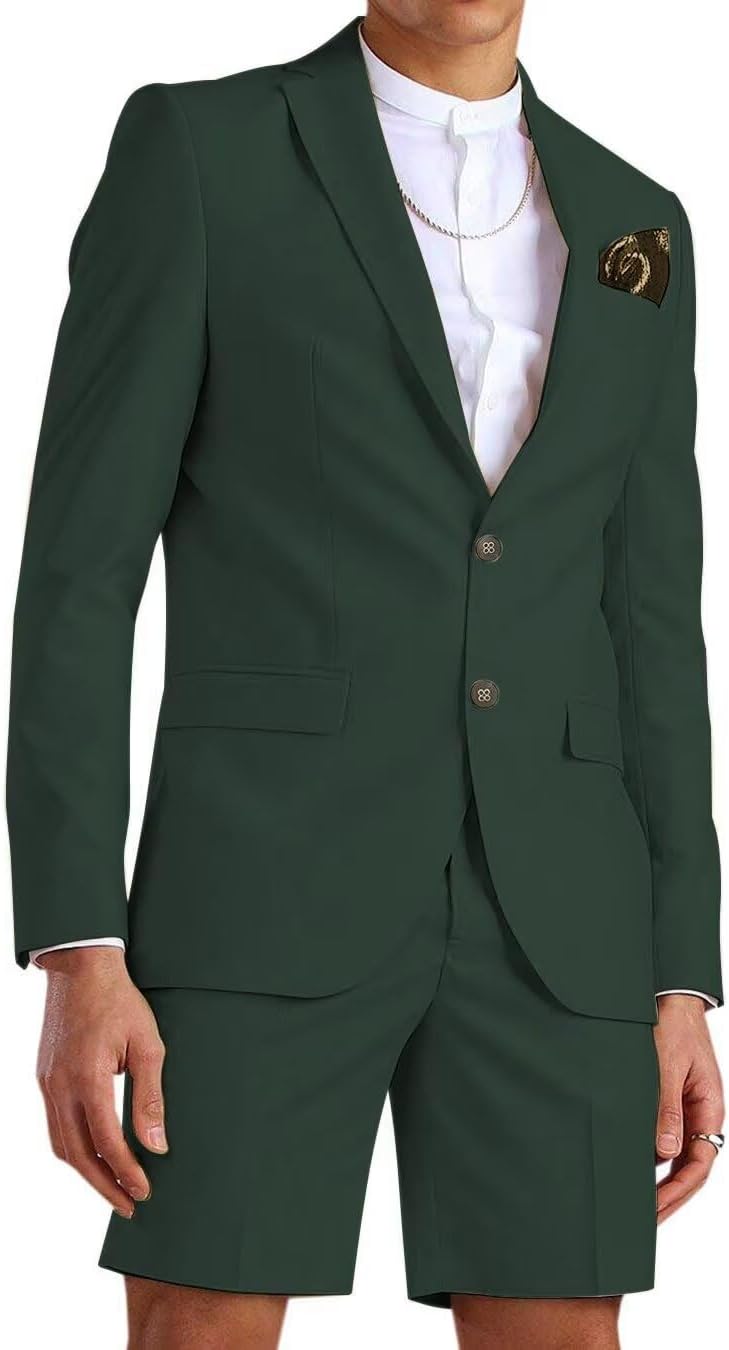 Wangyue Mens Suit 2 Piece Slim Fit Shorts Suits for Men Casual Summer Beach Wedding Suit Prom Dinner