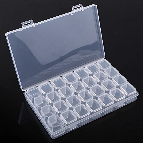 Image of Oumefar Clear Plastic Box, 28 Slots Box Adjustable Tablet Container Jewelry Storage Organizer Box 17.5x10.8x2.7cm