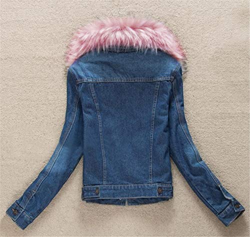 Denim Jacket for Women Lined Faux Fleece, Short Winter Jeans Coat with Detachable Faux-fur Collar2