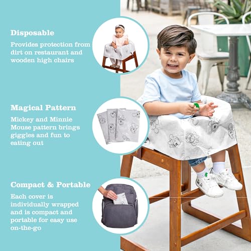 J.L. Childress Disney Baby Disposable Restaurant High Chair Covers - Baby Travel Accessory for Kids & Toddlers, Individually Wrapped, Covers All Surfaces - 12 Count, Mickey & Minnie