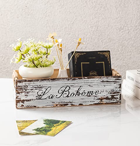 Timris Farmhouse Distressed Wooden Storage Box, Rustic Bathroom Decor Box, Decorative Toilet Tank Basket Nice Butt, Vintage Countertop Organizer Box With Handles (Distressed White) #TOP2