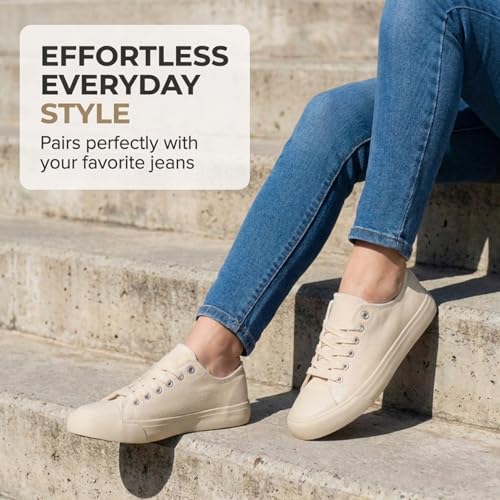 Image of Canvas Shoes for Women, Women's Fashion Sneakers | Casual Low Top, Lace Up, Rubber Sole, Canvas Upper, Cushioned Insole