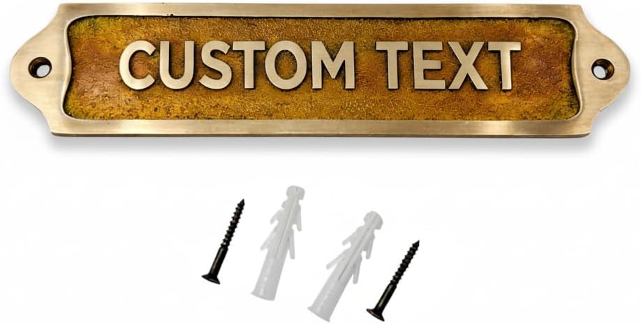 Plaque Custom Metal Name Plate for Outdoor Indoor Home Wall Plaque Door Office Main Gate Patio Lawn Road Symmetry Sign Plaques Vintage Antique Style Bronze Colour Finish Made of Cast Brass (15x6 cm)