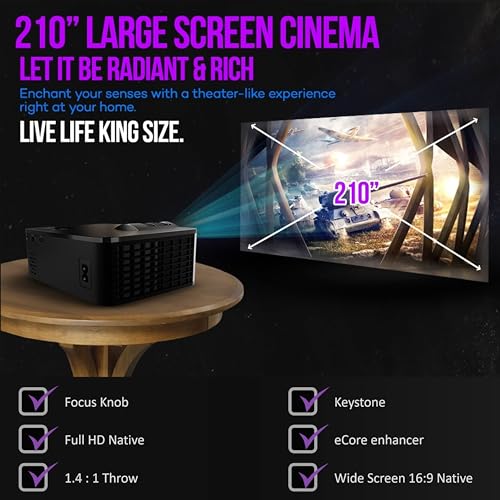 Image of E Gate i9 Pro-Max 4X Brighter Bluetooth Projector 4k Ultra HD,400 ISO Lumens & 840fc Mega Brightness, Full HD 1080p Native, 210 inch (534 cm) Screen | AV, VGA, HDMI, SD Card, USB, AUX, inbuilt Speaker