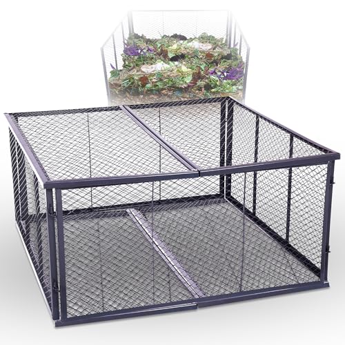 Novatool Composteur de jardin en métal 100 x 100 x 50 cm + couvercle et sol, avec système d'emboîtement extensible, composteur en métal revêtu par pulvérisation d'un volume de 500 l, boîte de compost