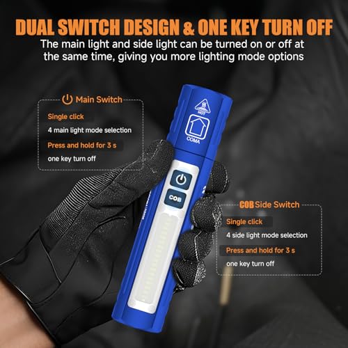 Image of Rechargeable Magnetic Small Powerful Flashlights, Bright Pocket Flashlight | High Lumens, USB C Charging, 8 Modes Zoomable, Dual Button Waterproof Tactical Work Flash Light for Car,Emergency,Camping