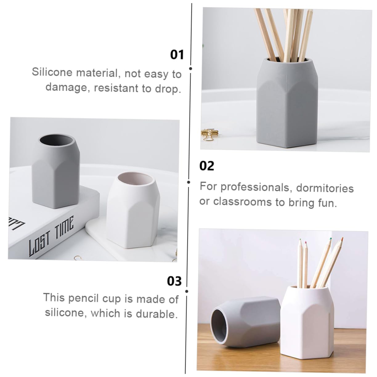 NUOBESTY 3 Set Supporto Per Penna Porta Pennelli Trucco in Silicone Portapenne Geometrico Tubo Di Cancelleria Organizer Per Matite Da Scrivania Grey Gel Di Silice 2 Pezzi * 3