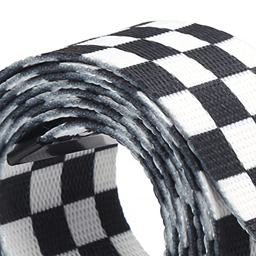 Qiilu Canvas Belt Adjustable Checkered Belt Can Be Fixed Untie Easily Adjustable Cuttable Black White Grid Strap for Clothing Decoration2