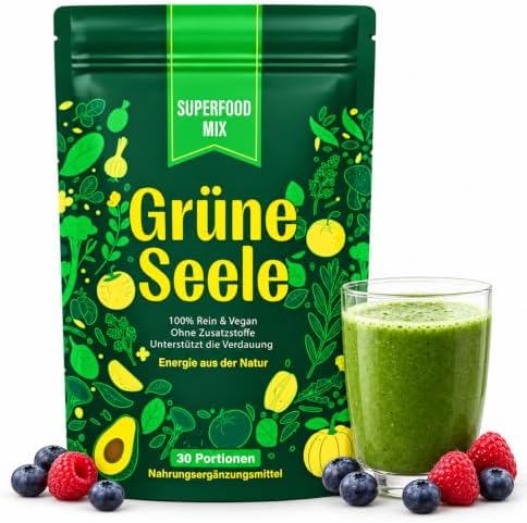 Grüne Superfood Mix Helfer, 210g Grüne Entgiftungspulver mit Spirulina, Chlorella, Gerstengras, Matcha & Probiotika – Reich an Vitamin C, D3 & Antioxidantien – 30 Portionen