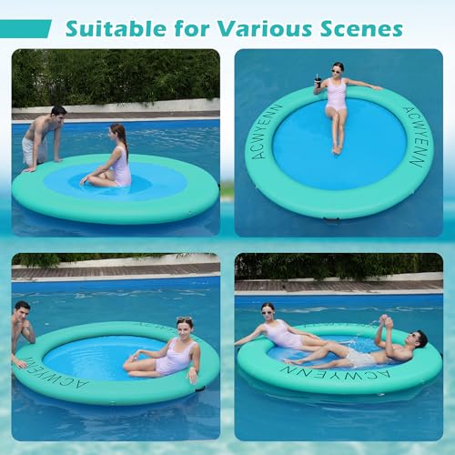 ACWYENN 6/8/10/12FT Inflatable Water Hammock Lake Floats for Adults Round Floating Ring Hammock for Lake Pool Beach (8FT Mint Green+Light Blue) by ACWYENN - Used condition - Image 3