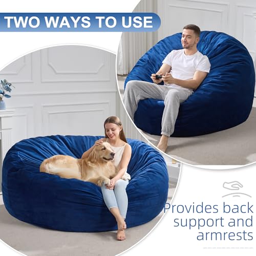 Image of Hobestluk Adults Bean Bag Chair 5FT Big BeanBag Chair Giant Large Oversized | Memory Foam,Washable Cover,Velvet Fabric,Side Pocket,Handle,Bedroom Living Room Big Adults Bean BagReading Gaming | Blue 5FT