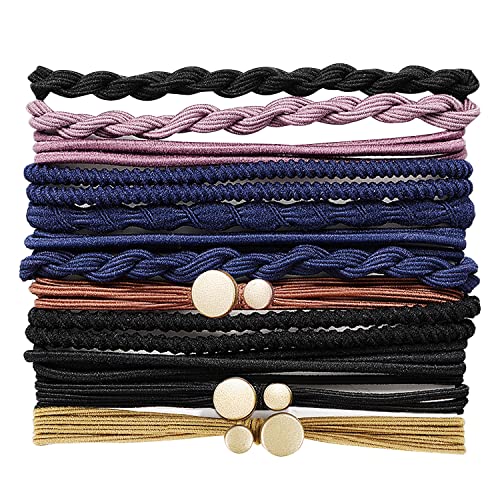 Emibele Bracelets pour Femmes, 12 Pièces Bandes de Cheveux Élastiques en Corde de Coton, Bracelets de Poignets de Styles Bohémiens, Accessoires de Cheveux et de Poignets pour Filles, 5 Couleurs Cover