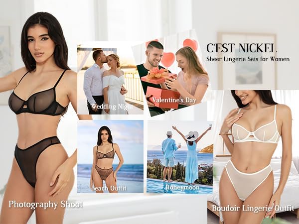 C'EST NICKEL Sheer Lingerie Set for Women Sexy See Through Bra and Panty Underwear - Image 5