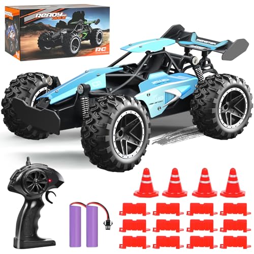 Ulikey Carro remoto, 2,4 GHz carro RC Monster Truck, carro remoto crianças com barreira, 20 km/h, todo o terreno, presentes de aniversário para crianças jogos de Natal (azul)