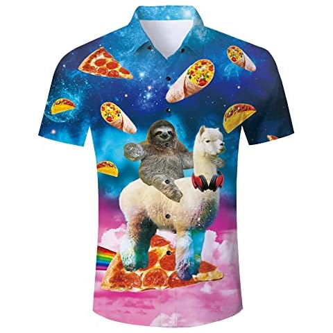 RAISEVERN Mens Shirts Alpaca Sloth Bad Taste Ugly Stag 3D Printed Funny Pancake Funky Loud Rave Awful Crazy Hawaiian Loud Shirt Gifts, M Cover