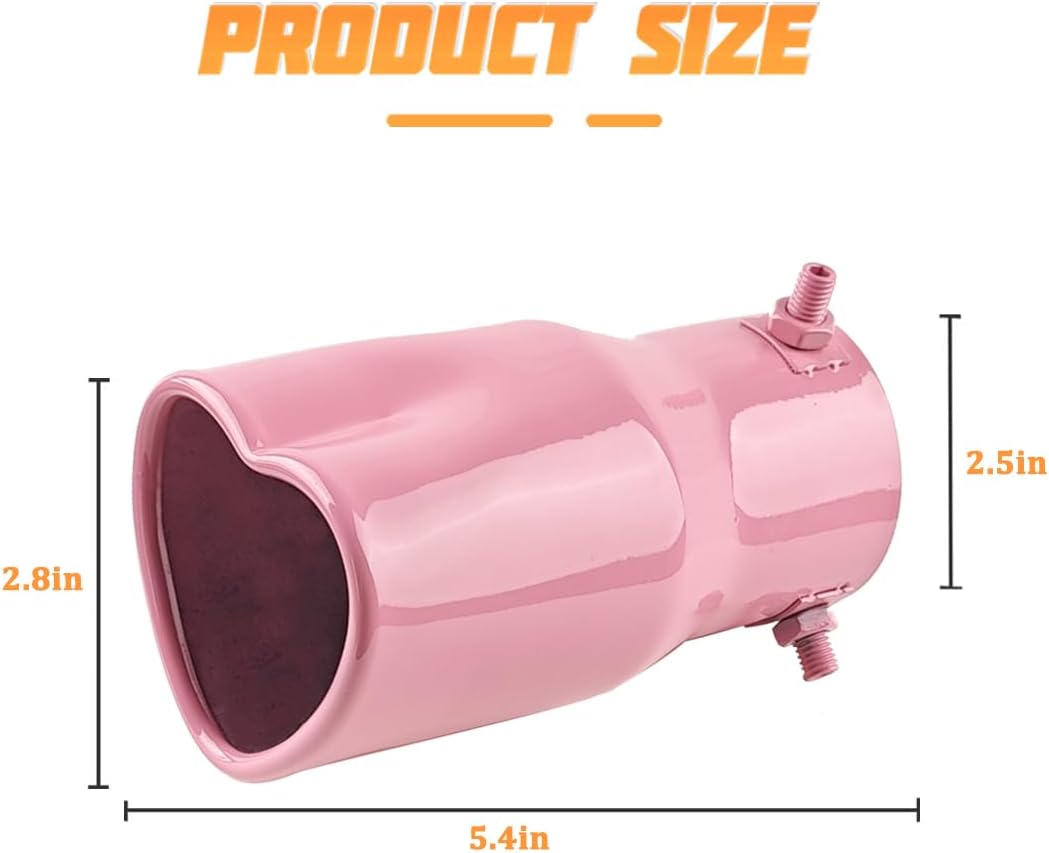 Car Exhaust Tip, 2.5" Inlet 2.8" Outlet Heart Straight Stainless Steel Vehicle Exhaust Pipe Flue Muffler, Automotive Tail Throat Tail Pipe, Universal for SUV Caravan Truck (Pink)