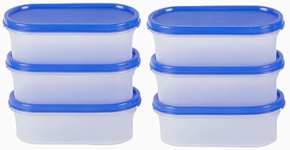 Cutting Edge Essentials Stackable BPA-Free Modular Design Air Tight Kitchen Storage Container Set with Plain Lids for Kitchen Organiser, Pulses, Aatta, Rice, Grains, (535ml, Peppy Blue) - Set of 6