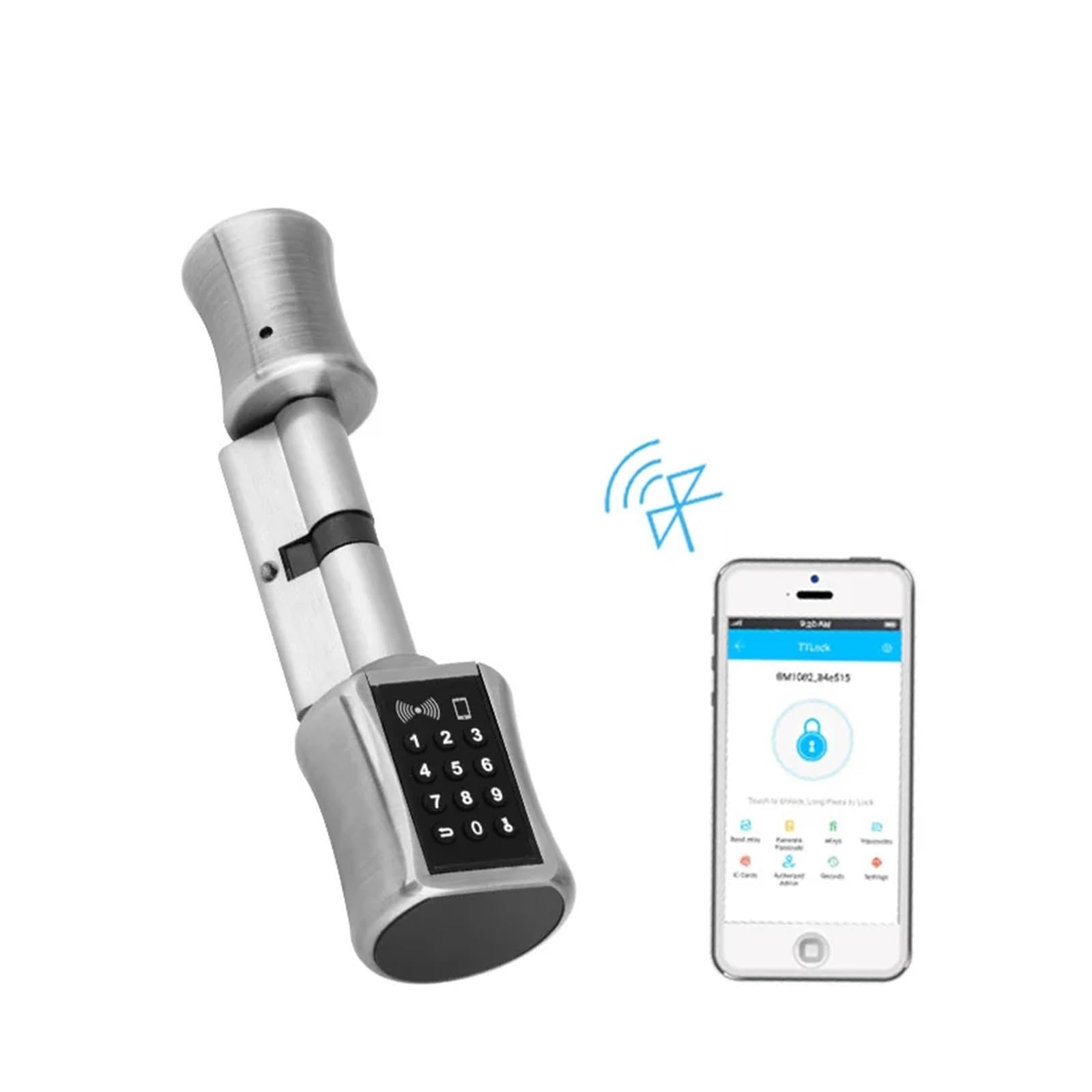 Bluetooth Serratura a cilindro con password Scheda Elettronica Smart Door Lock Tastiera digitale Codice Keyless Home(Silver,80mm)