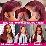 30 Inch 99j Burgundy 13x6 HD Lace Front Wigs Human Hair 250% Density Straight Burgundy Wig Human Hair Wigs for Black Women Glueless Wigs Human Hair Pre Plucked Pre Cut Frontal Wigs With Baby Hair - Image 3