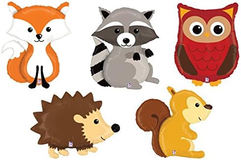 Betallic Set of 5 Woodland Animal Foil Mylar Balloons Forest Friends Lovable Critters