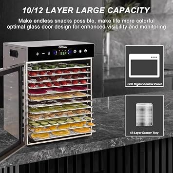 Home Freeze Dryer with 10/12 Stainless Steel Tray, 24 Hour Timer and Food Dryer with 194 Degrees F about 90 C, 10 Tier, 110V, Ideal for Storing Fruits, Vegetables, Food
