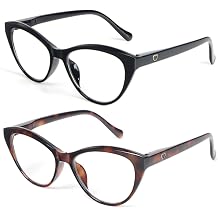 Cat Eye Reading Glasses for Women 2 Pairs Readers Spring Hinge With Cute Heart Frame