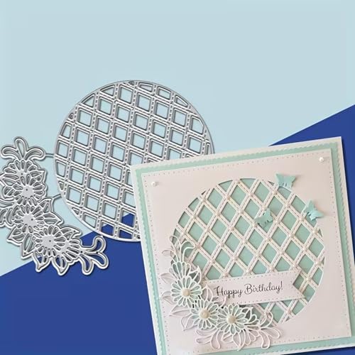 Round Lace Metal Die Cuts,Flower Floral Lace Grid Frame Background Festival Cutting Dies Cut Stencils for DIY Photo Decorative Embossing Paper Dies for Scrapbooking Card Making