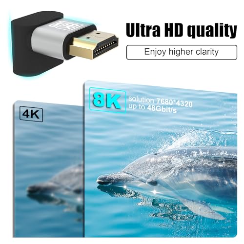 VCELINK Right Angle HDMI Adapter 8K, HDMI Connector 90 and 270 degree, Male to Female HDMI Adapter 2.1 Gold Plated Support 8K@60Hz, 4K@120Hz for TV, Laptop, Monitor, DVR Player, 2 Pack - Image 2