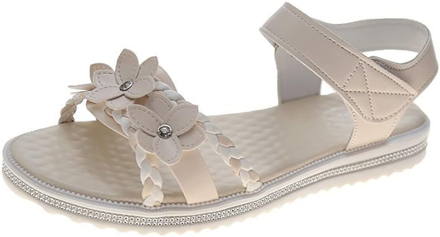 Elegant Flowers Flat Sandals for Women with Hook and Loop Ankle Strap