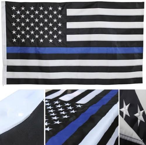 Ant Enterprises They can be Used Indoors or Outdoors.2.5 x 4 ft Embroidered USA Police Blue Line 600D Nylon Flag 2.5' x 4' Sleeved .The Authentic Design is Based on Information from Official Sources