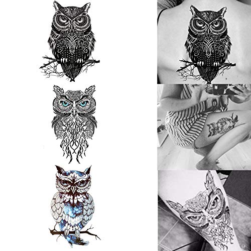Owl Temporary Tattoos Large Temporary Tattoo Half Arm Tattoo Sleeves Stickers Shoulder Body Art For Men Women Teens-6 Sheets #TOP6