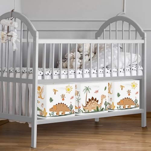 HUUMONSS 30cm Aufbewahrungsbox 3 Stück Boho Dinosaurier Aufbewahrungskorb Kinder Falt Palmen Eier mit Griffen Aufbewahrungswürfel Organizer für Spielzeug Bücher Kleidung,Kakteen
