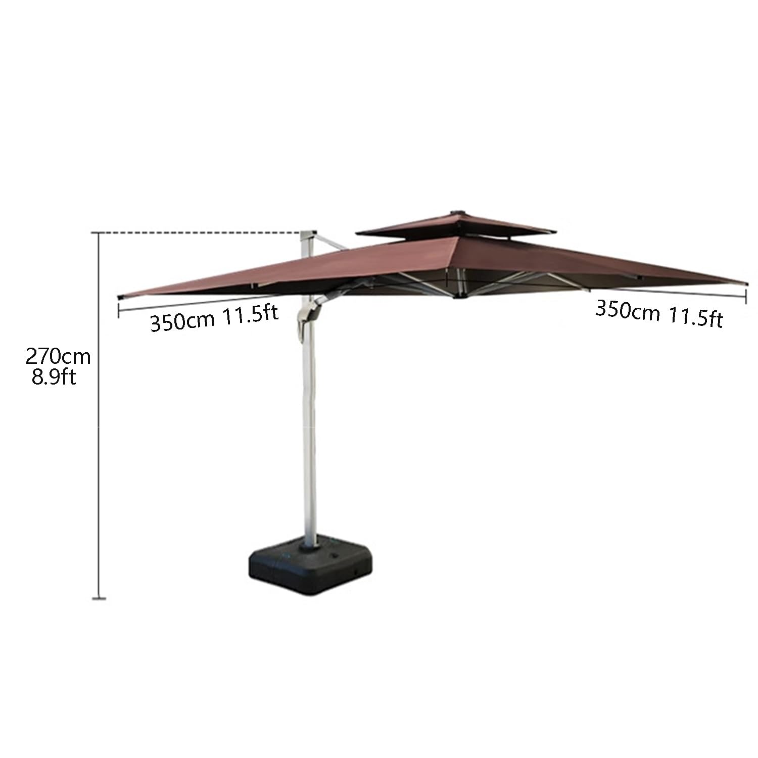 3,5m x 3,5m Sombrilla grande for patio Parasol Excentrico Sombrilla Descentralizada Giratorio 360º con 32 Luces LED Energía Solar for Terraza Piscina Patio