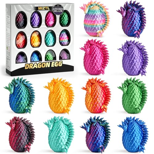 12PACK 3D Printed Dragon Eggs, Easter Basket Stuffers for Children and Teens, Unique Easter Toys & Gifts for Boys, Mini Articulated Dragon Toys for Kids.