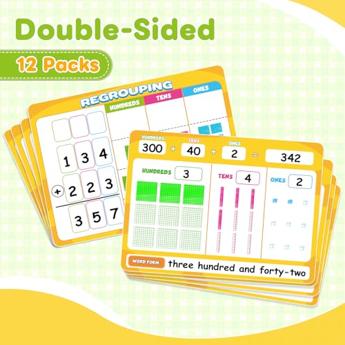 Laffunz 12 Packs Dry Erase Place Value Chart, Math Games for Kids Addition and Subtraction Flash Cards, White Board Math Manipulatives 1st 2nd 3rd Grade Teacher Classroom Must Haves Homeschool Supplie — view 2
