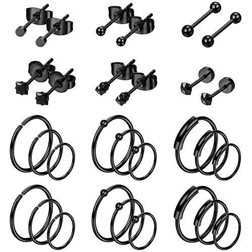 Jstyle 30Pcs Stainless Steel Cartilage Earrings Hoops for Men Women Tiny Stud Earrings Ball CZ Tragus Conch Helix Piercing Earrings Jewelry