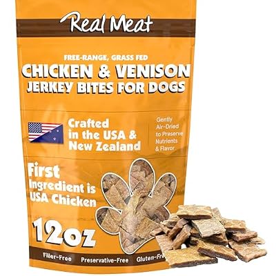 Real Meat Dog Treats - 12oz Bag of Bite-Sized Air-Dried Venison & Chicken Jerky - Grain-Free, 95% Human-Grade, Free-Range Venison & Chicken - All-Natural Dog Treats