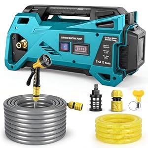 Selbstansaugende Pumpe Kompatibel mit Makita 18V Li-Ion Akku, 4, 5 Bar Tragbare selbstansaugende Wasserpumpe, Bewässerungspumpe mit 10M Wasserauslassrohr, 3 Meters Wassereinlassrohr (Ohne Batterie)